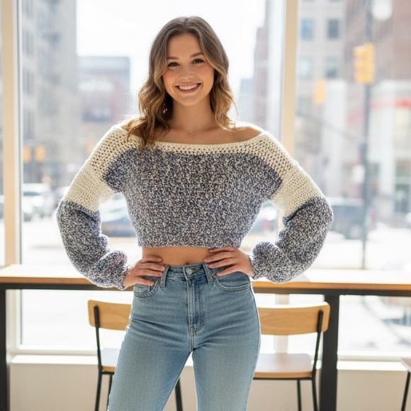 Sweaters - Multicolor Knit Cropped Sweater